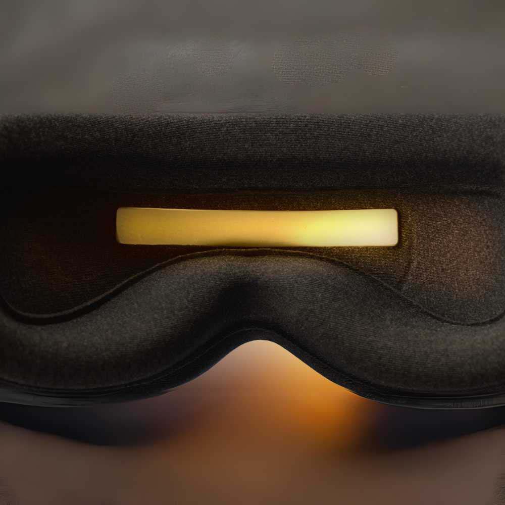 Front view of the Sunrise Wake-Up Light Feature of Grey Aura Smart Sleep Mask 